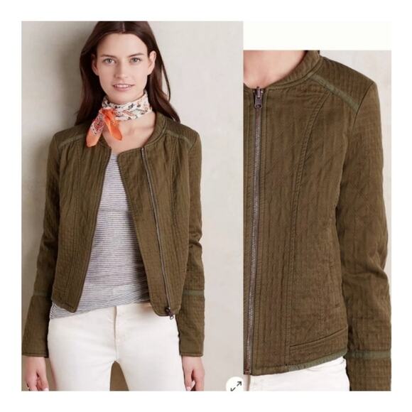 Anthropologie Hei Hei Quilted Riding Olive Green Jacket size XL  SALE - Picture 1 of 12